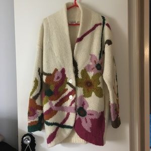 Gorgeous Vintage 80's Floral Intarsia Knit Big Sweater M L XL